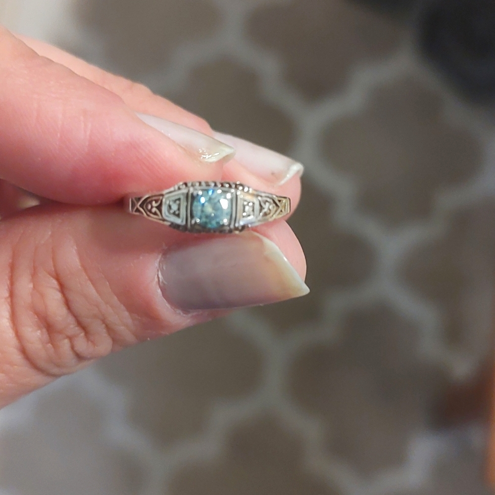 Light blue moissanite ring, size 6.5